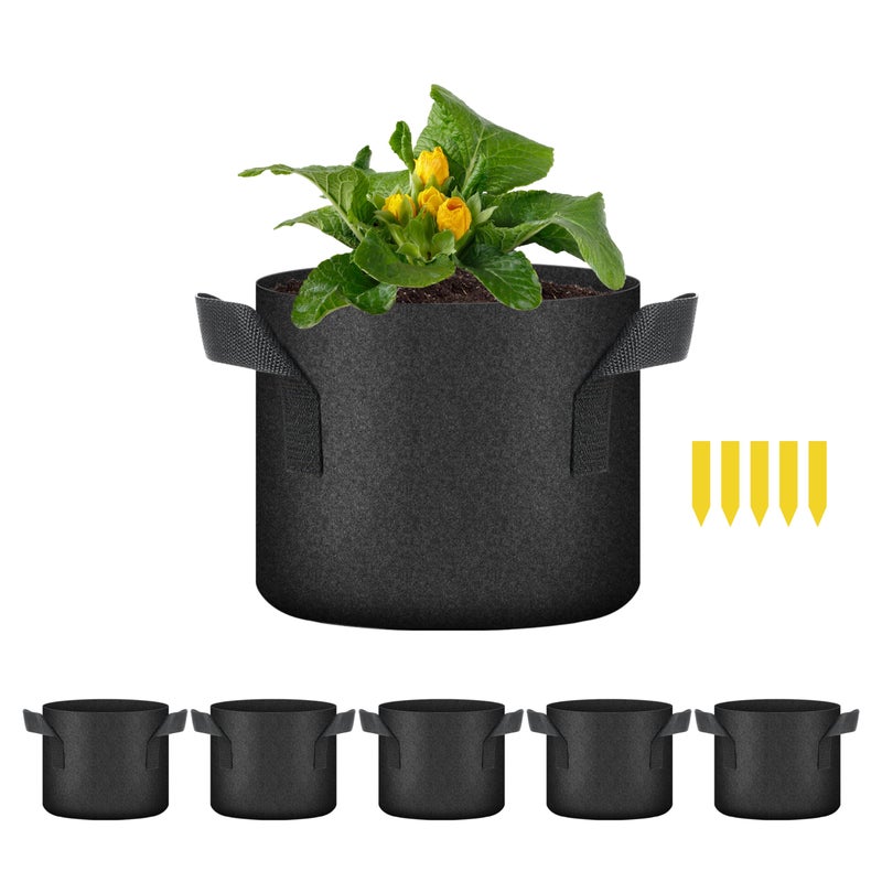 HealSmart Plant Grow Bags 1 Gallon, Tomoato Planter Pots 5-Pack with Handles, Aeration Nonwoven Fabric, Heavy Duty Gardening Planter for Vegetable, Herbs and Flowers, Black 2024 Version - Image 1